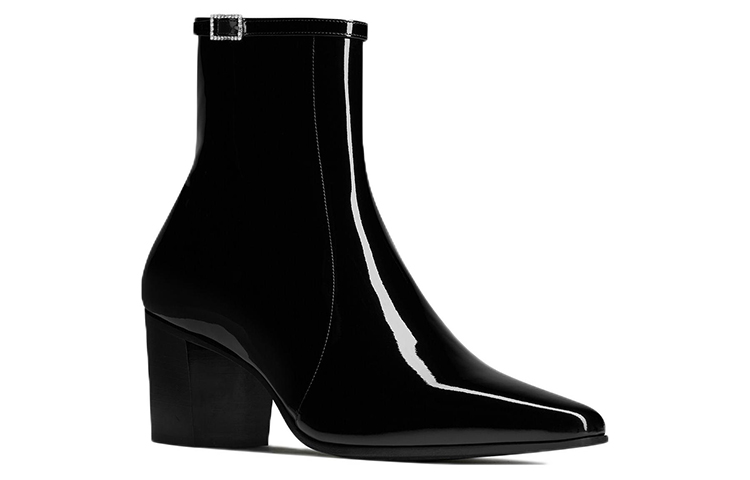 Lookbook SAINT LAURENT 聖羅蘭 Arsun 漆皮 水鑽扣 時尚短靴 黑色
