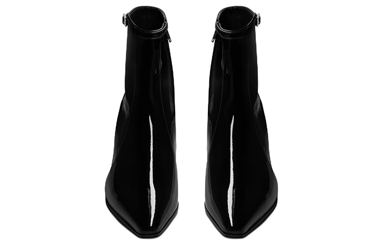 Shop SAINT LAURENT 聖羅蘭 Arsun 漆皮 水鑽扣 時尚短靴 黑色