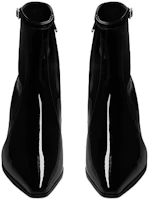 Shop SAINT LAURENT 聖羅蘭 Arsun 漆皮 水鑽扣 時尚短靴 黑色
