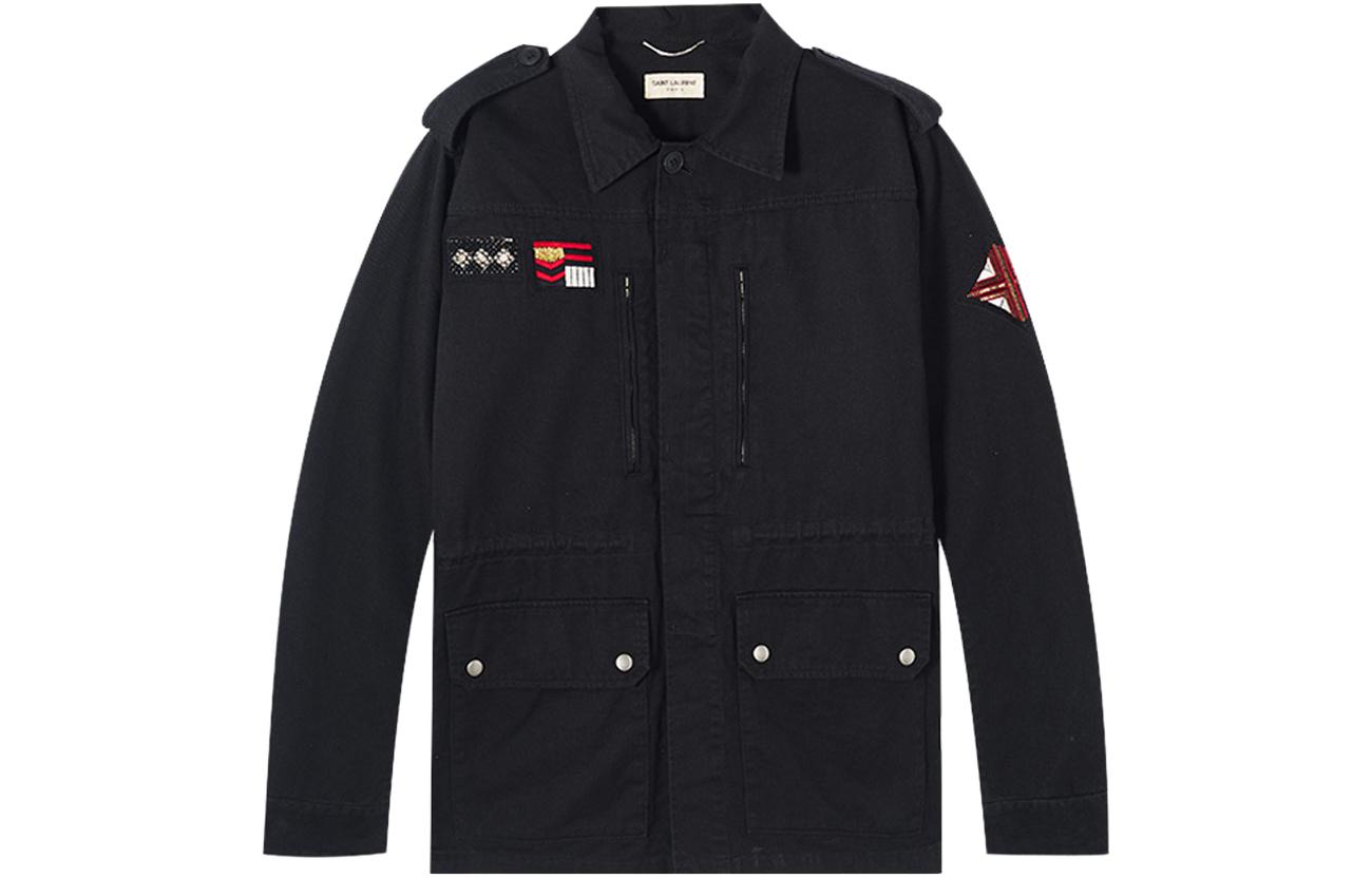 Saint Laurent Badge Logo Embroidered Casual Jacket Black Men 555602Y153W1000