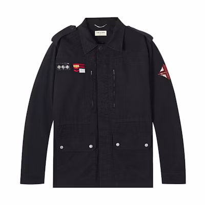 Saint Laurent Badge Logo Embroidered Casual Jacket Black Men 555602Y153W1000