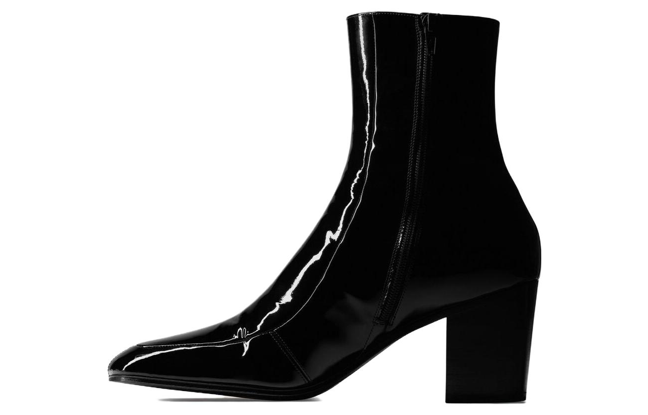 Buy 聖羅蘭 Beau 漆皮拉鍊時尚短靴 黑色