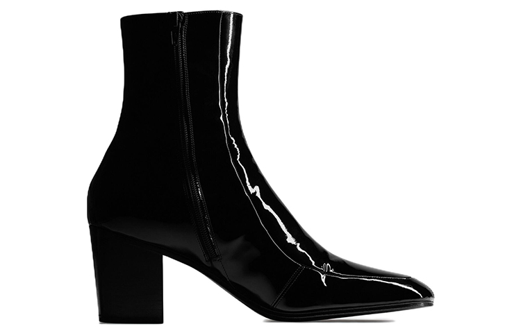 Order 聖羅蘭 Beau 漆皮拉鍊時尚短靴 黑色