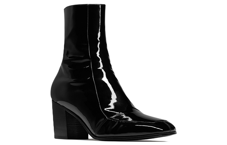 Lookbook 聖羅蘭 Beau 漆皮拉鍊時尚短靴 黑色