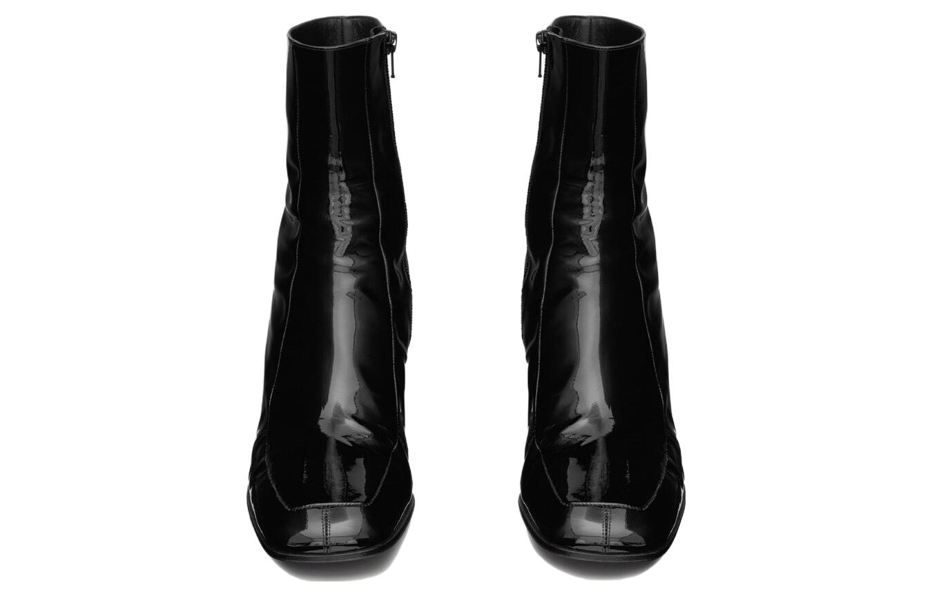 Shop 聖羅蘭 Beau 漆皮拉鍊時尚短靴 黑色