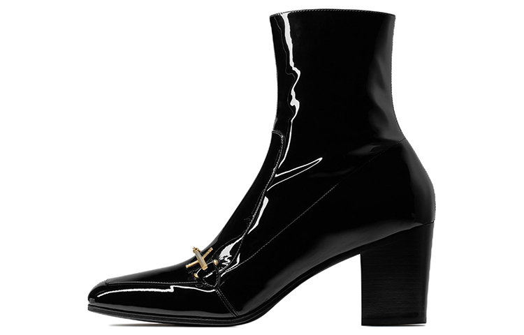 Saint Laurent Beau Patent Square Toe Fashion Ankle Boots 'Black' 709468AAA4U1000