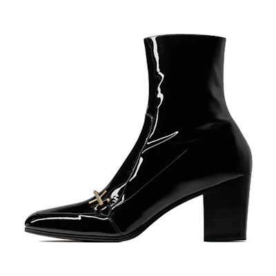 Saint Laurent Beau Patent Square Toe Fashion Ankle Boots 'Black'