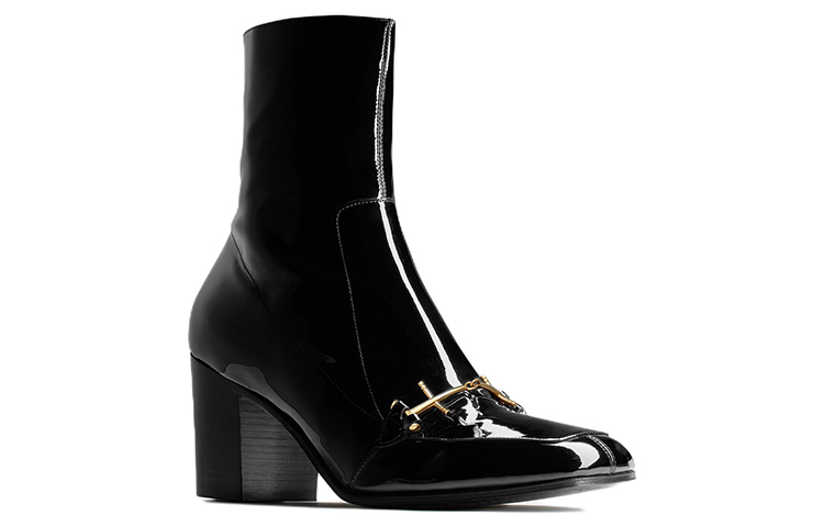 Lookbook Botines de moda Saint Laurent Beau con puntera cuadrada y acabado brillo 'Negro' 709468AAA4U1000