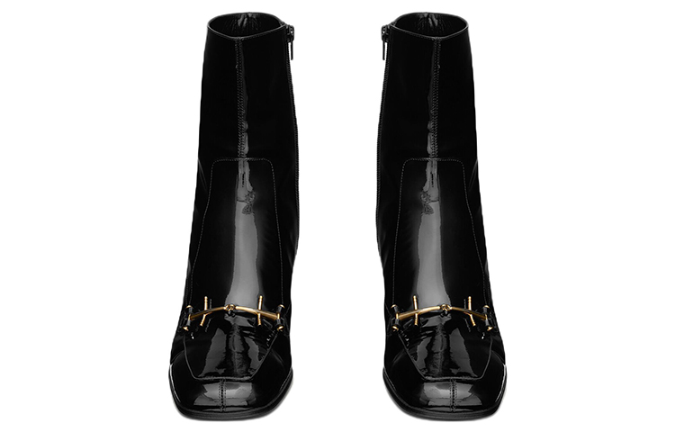 Shop Botines de moda Saint Laurent Beau con puntera cuadrada y acabado brillo 'Negro' 709468AAA4U1000