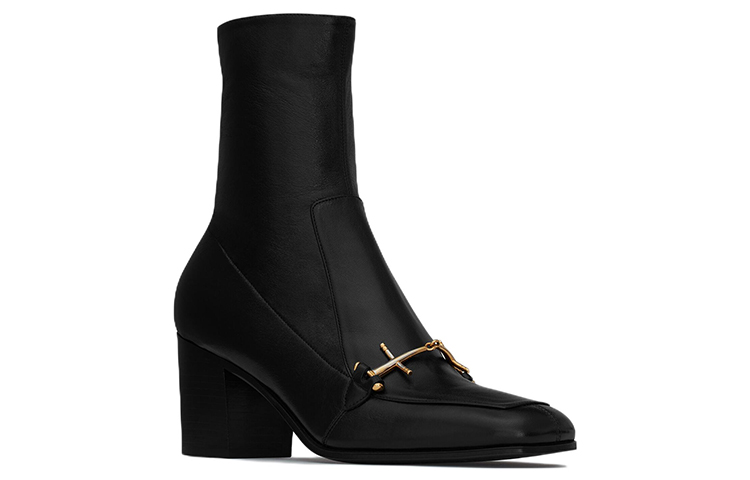 Lookbook Saint Laurent Beau Kasut But Pendek 'Buckle Logam Hitam' 70946825NCC1000