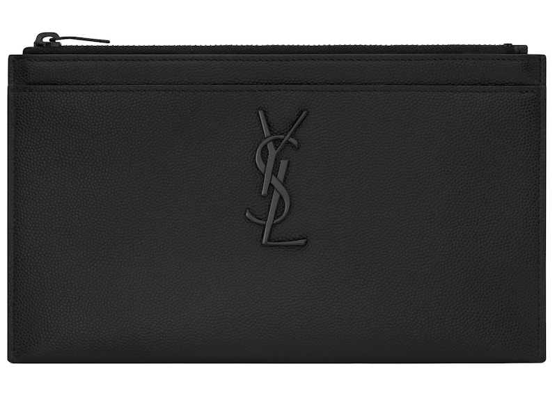 Saint Laurent Bill Pouch Monogram Grain de Poudre Embossed Leather Black