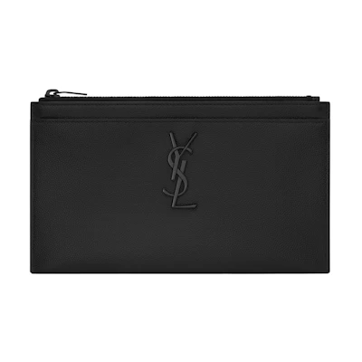 Saint Laurent Bill Pouch Monogram Grain de Poudre Embossed Leather Black