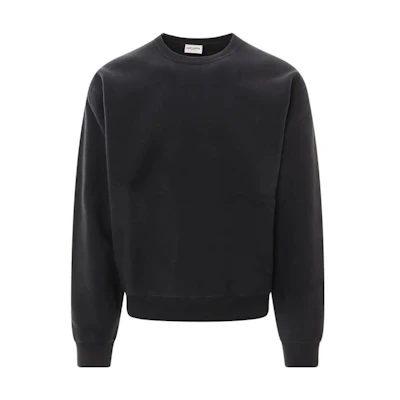 Saint Laurent Black Crewneck Sweatshirt with Embroidered Lettering Print 754513Y36SW4852