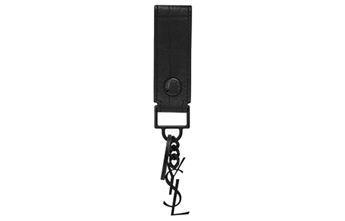 Saint Laurent Black Croc Embossed Leather Monogram Keychain Unisex Couple Edition 518323C9H0U1000 圖 2