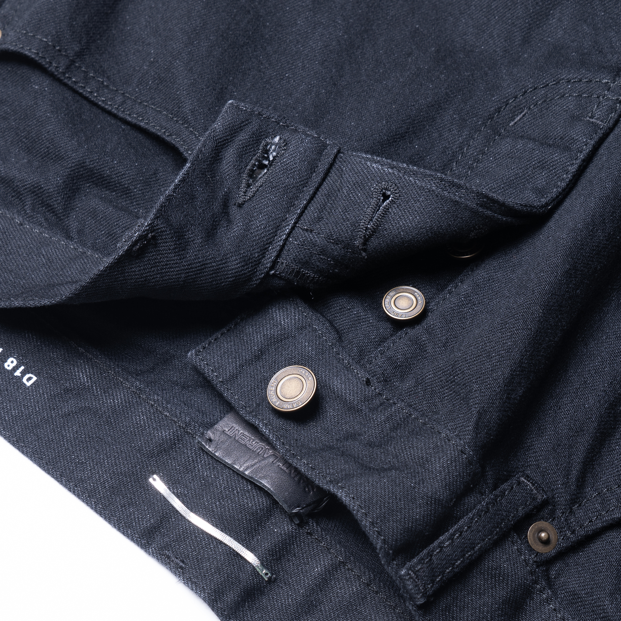 Shop SAINT LAURENT Black Distressed Slim-Fit Jeans 5-Pocket Design. 597052YF8991220