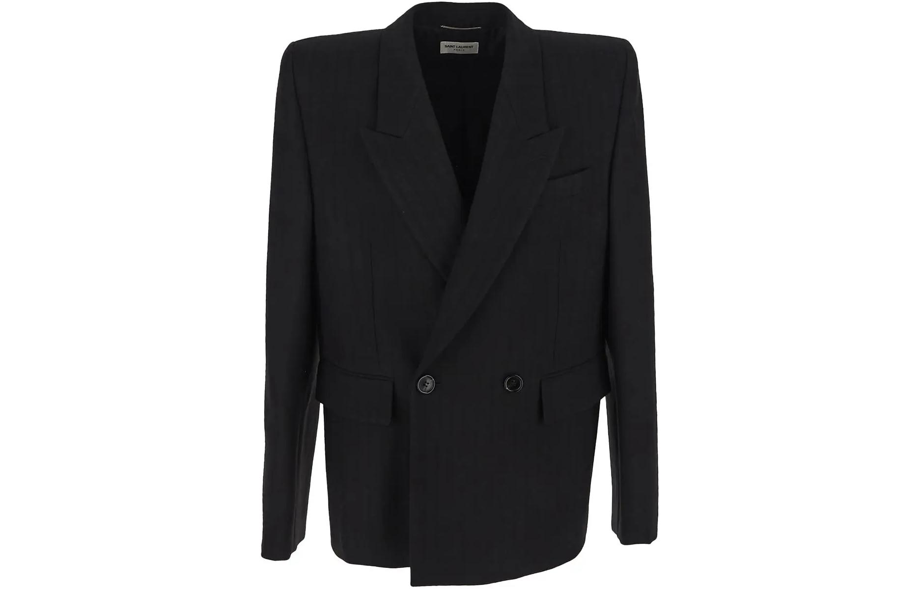 Saint Laurent Black Double-Breasted Long-Sleeve Jacket 752817Y1H201000