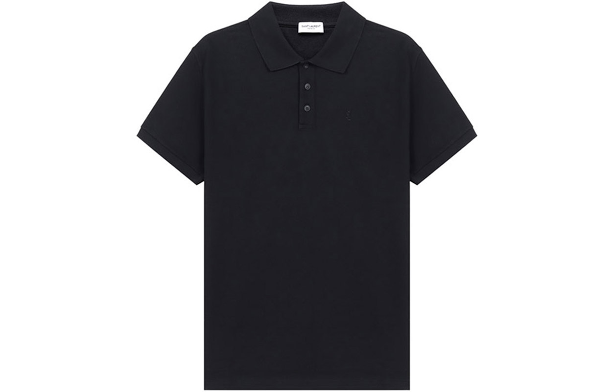 SAINT LAURENT Black Embroidered Logo Short-Sleeve Polo Shirt 554052YB2OC1000