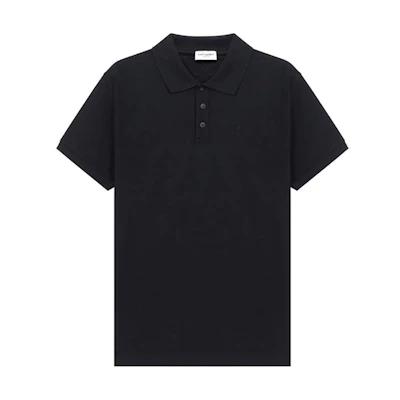 SAINT LAURENT Black Embroidered Logo Short-Sleeve Polo Shirt 554052YB2OC1000
