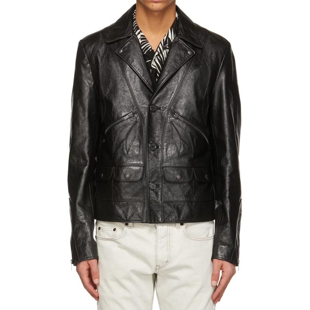 Saint Laurent Black Glossy Single-Breasted Blazer Jacket 642556Y5RD2-1010
