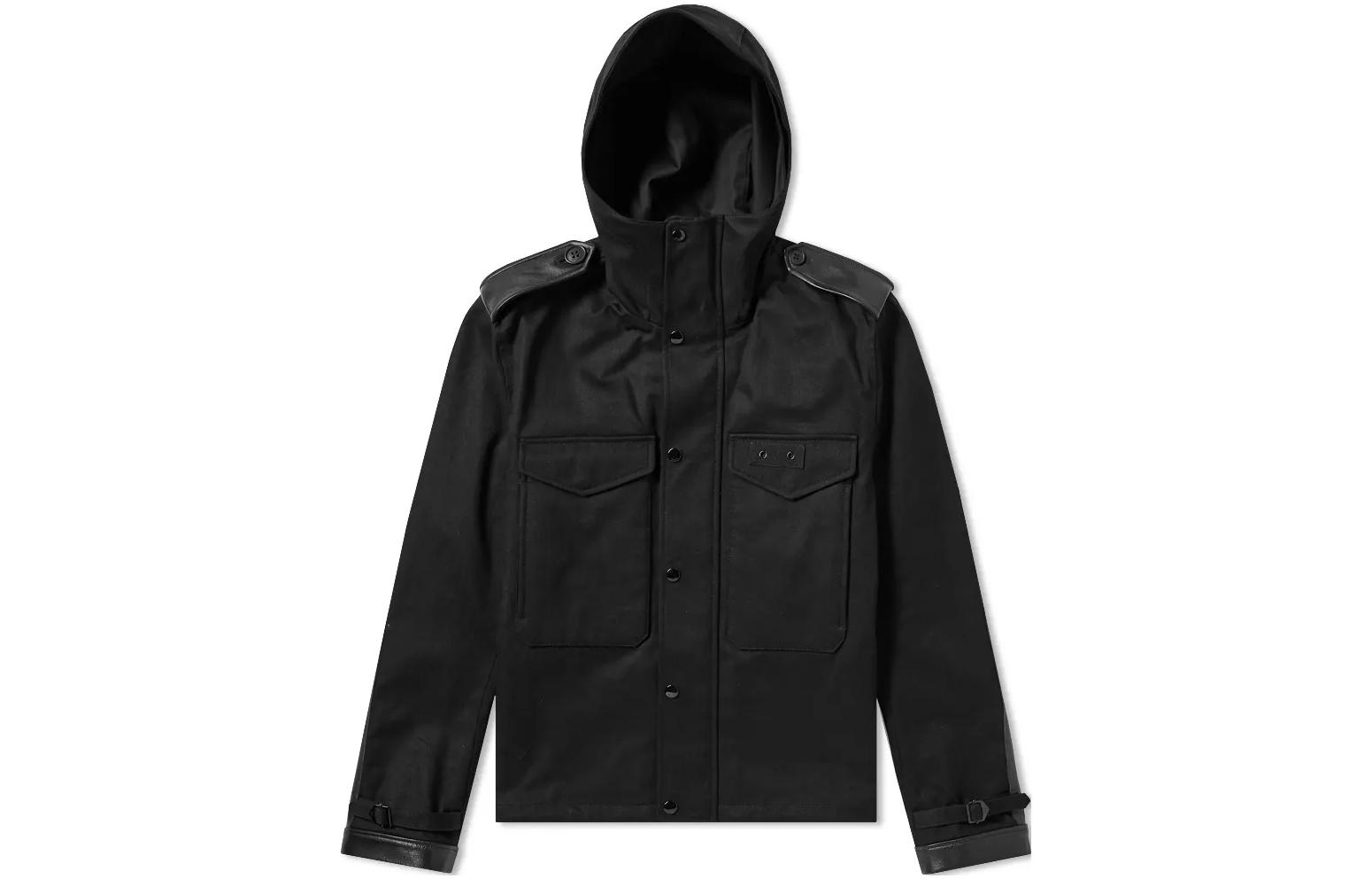 Saint Laurent Black Hooded Jacket with Leather Details 548923-Y253Q-1000