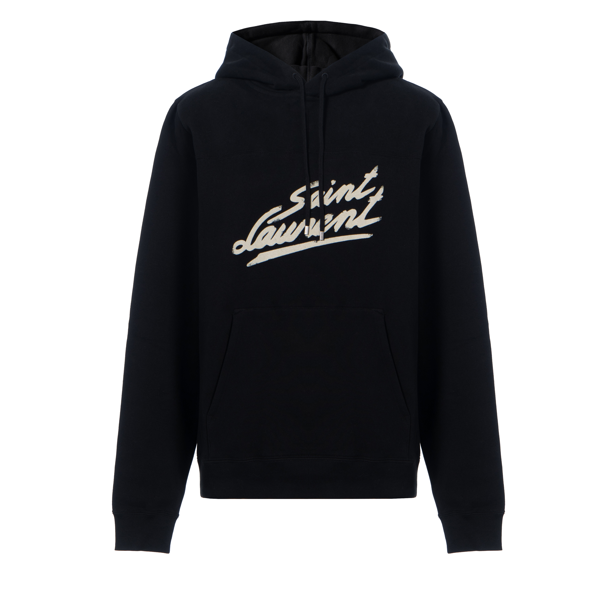 Saint Laurent Black Hoodie with Logo Print and Drawstring. 677263YBVB21095