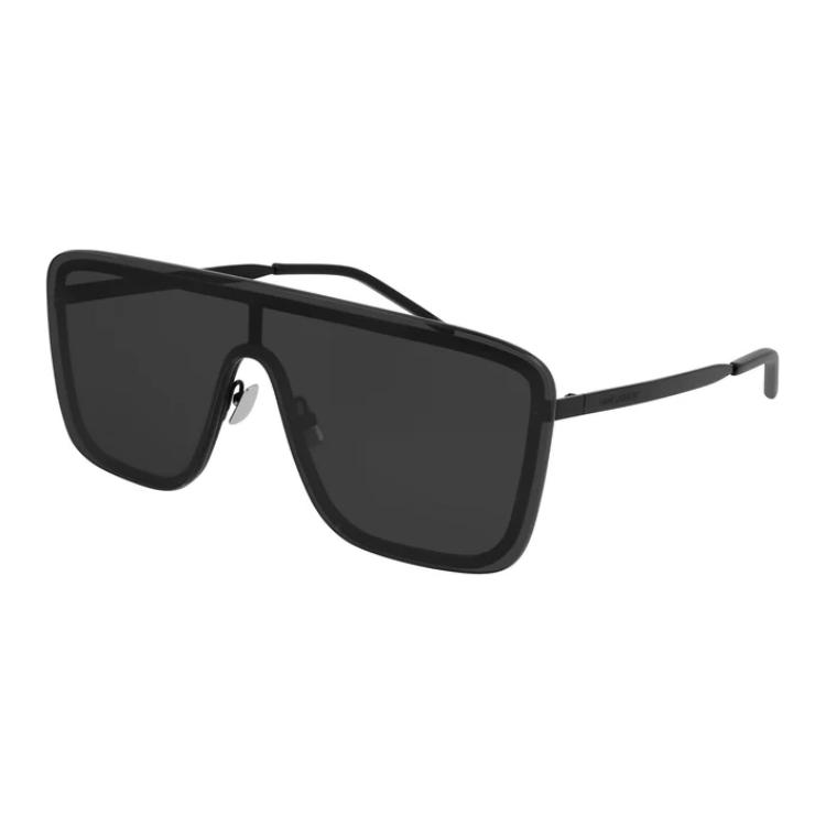 SAINT LAURENT Black Irregular Metal Sunglasses with Letter Logo Unisex SL364002
