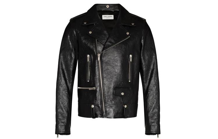 SAINT LAURENT Black Leather Biker Jacket with Zipper. 484284YC2NI1000