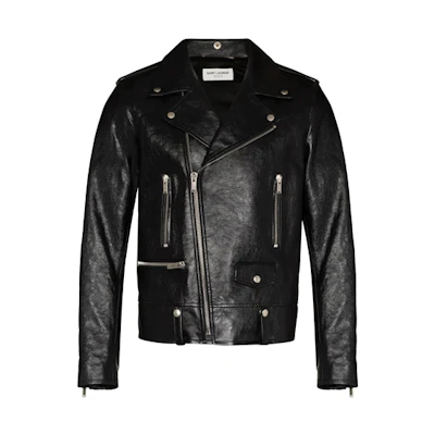 SAINT LAURENT Black Leather Biker Jacket with Zipper. 484284YC2NI1000