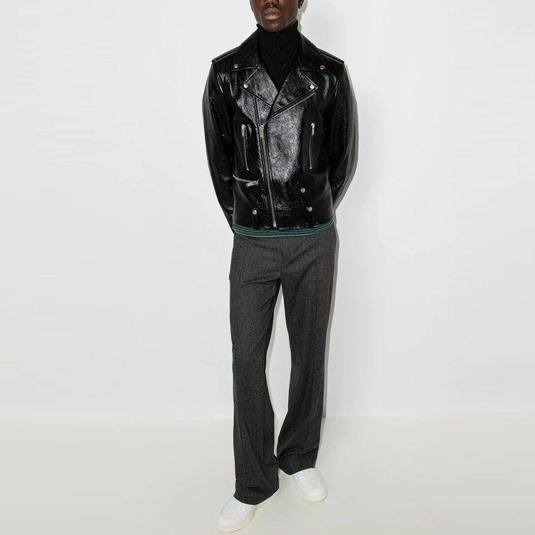 Lookbook SAINT LAURENT Black Leather Biker Jacket with Zipper. 484284YC2NI1000