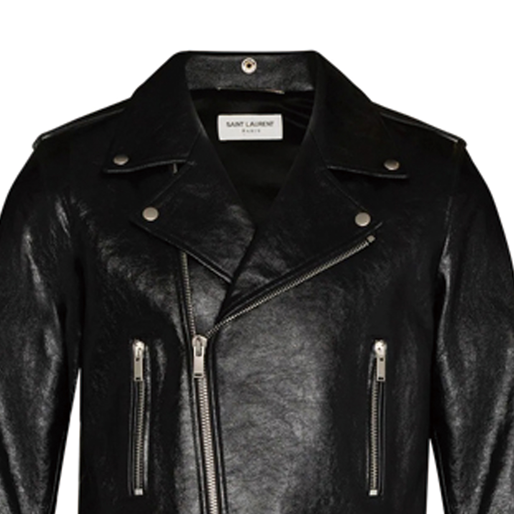 Details for SAINT LAURENT Black Leather Biker Jacket with Zipper. 484284YC2NI1000