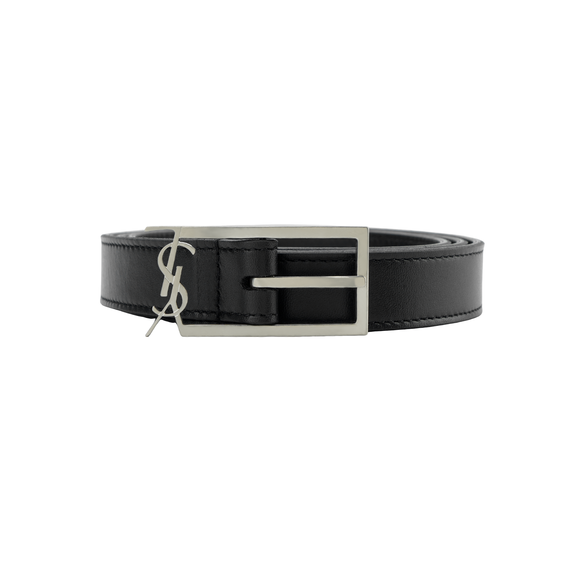 Order SAINT LAURENT Black Leather Logo Belt Unisex Couple Style 2cm. 7117902R20E1000