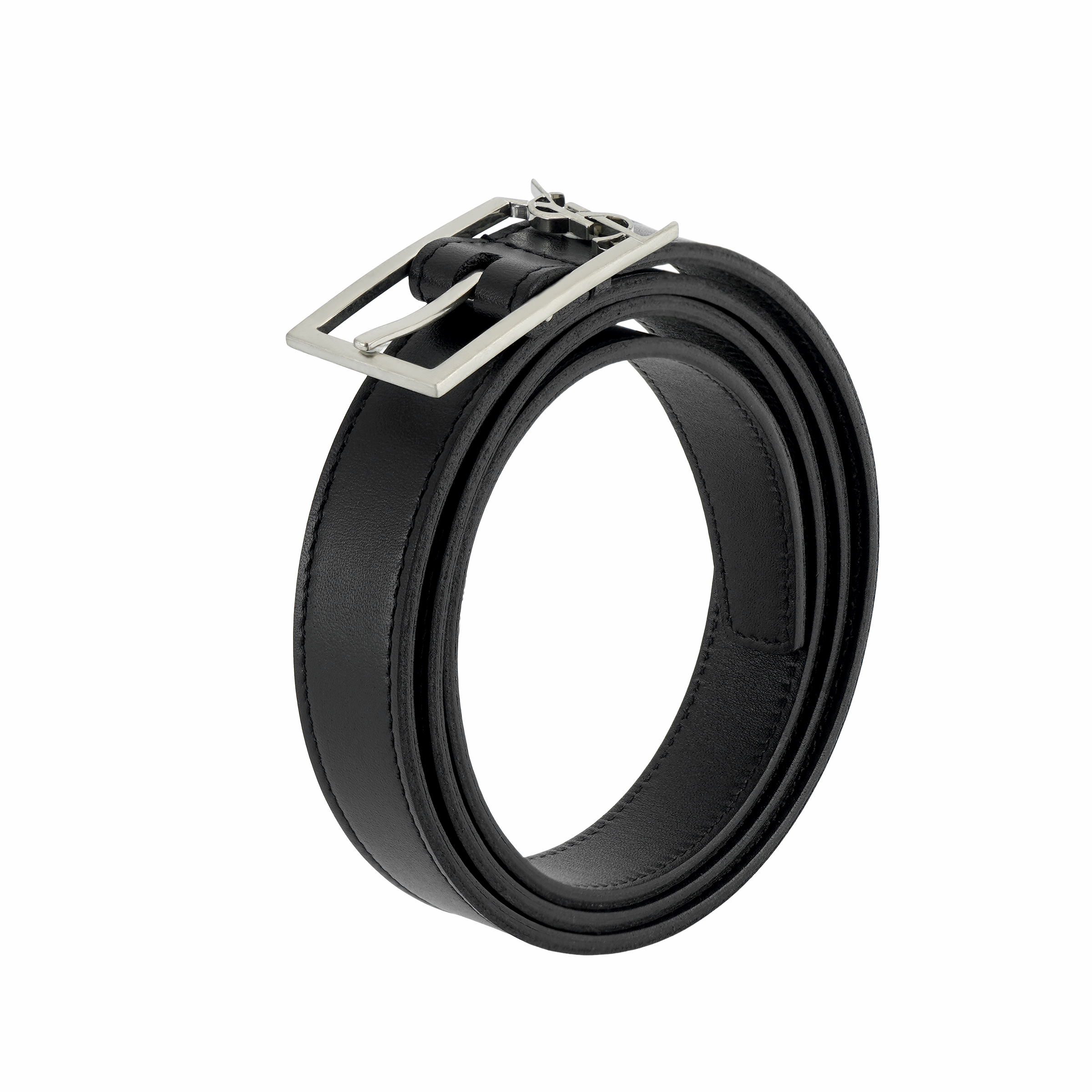 Lookbook SAINT LAURENT Black Leather Logo Belt Unisex Couple Style 2cm. 7117902R20E1000