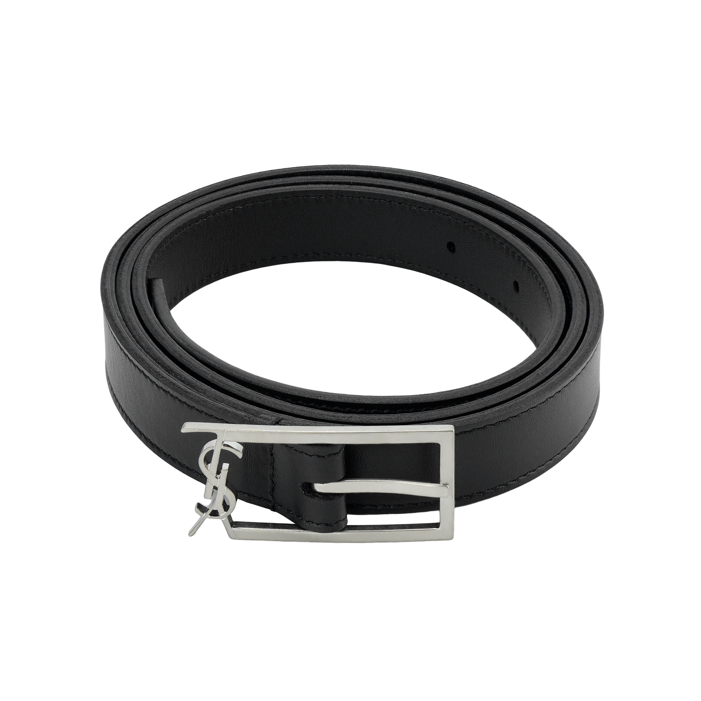 Shop SAINT LAURENT Black Leather Logo Belt Unisex Couple Style 2cm. 7117902R20E1000