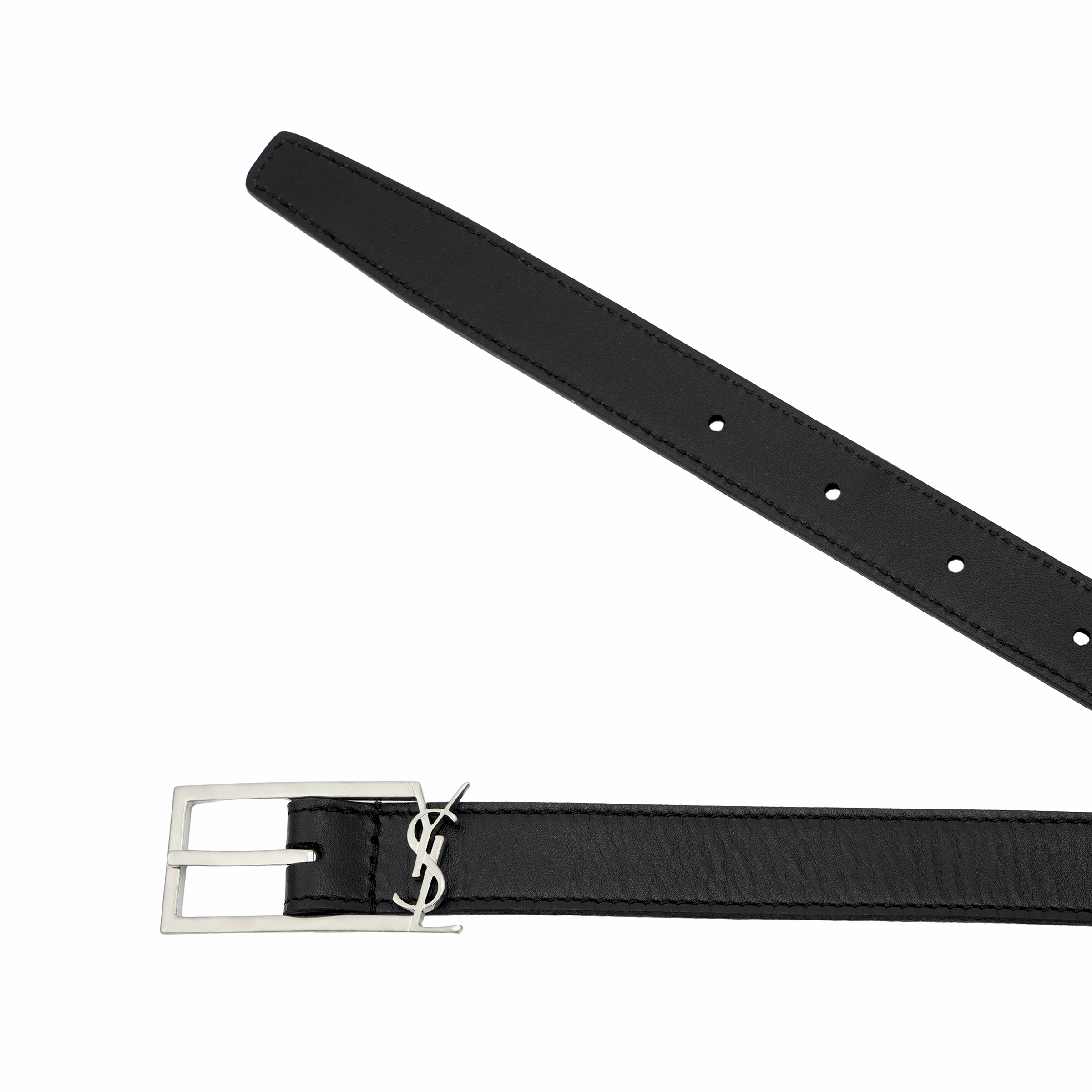 Purchase SAINT LAURENT Black Leather Logo Belt Unisex Couple Style 2cm. 7117902R20E1000