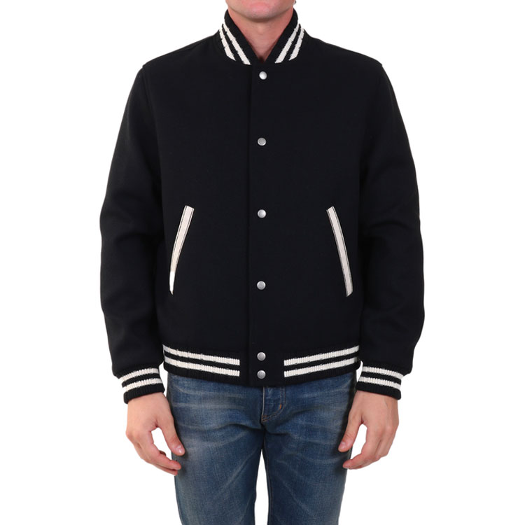 Shop サンローラン ブラック レタープリント シングルブレスト カジュアルジャケット. 625918Y180W1000