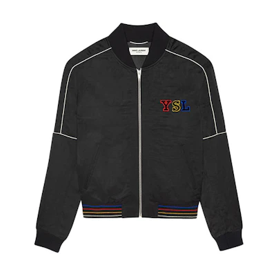 SAINT LAURENT Black Satin Zip Jacket with Letter Print 668461Y1C311000