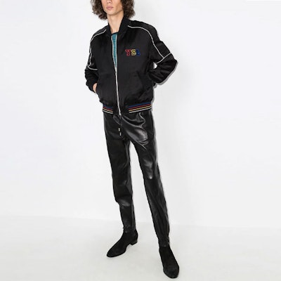 생로랑 블랙 새틴 집업 재킷 레터 프린트 668461Y1C311000 Purchase 생로랑 블랙 새틴 집업 재킷 레터 프린트 668461Y1C311000