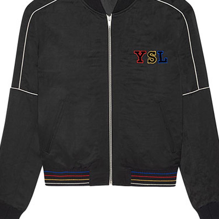 Sizing SAINT LAURENT Black Satin Zip Jacket with Letter Print 668461Y1C311000