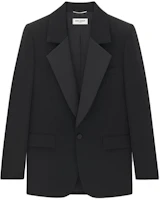 Saint Laurent Black Single-Button Slim Fit Jacket 736075Y7E631000 Saint Laurent Black Single-Button Slim Fit Jacket 736075Y7E631000