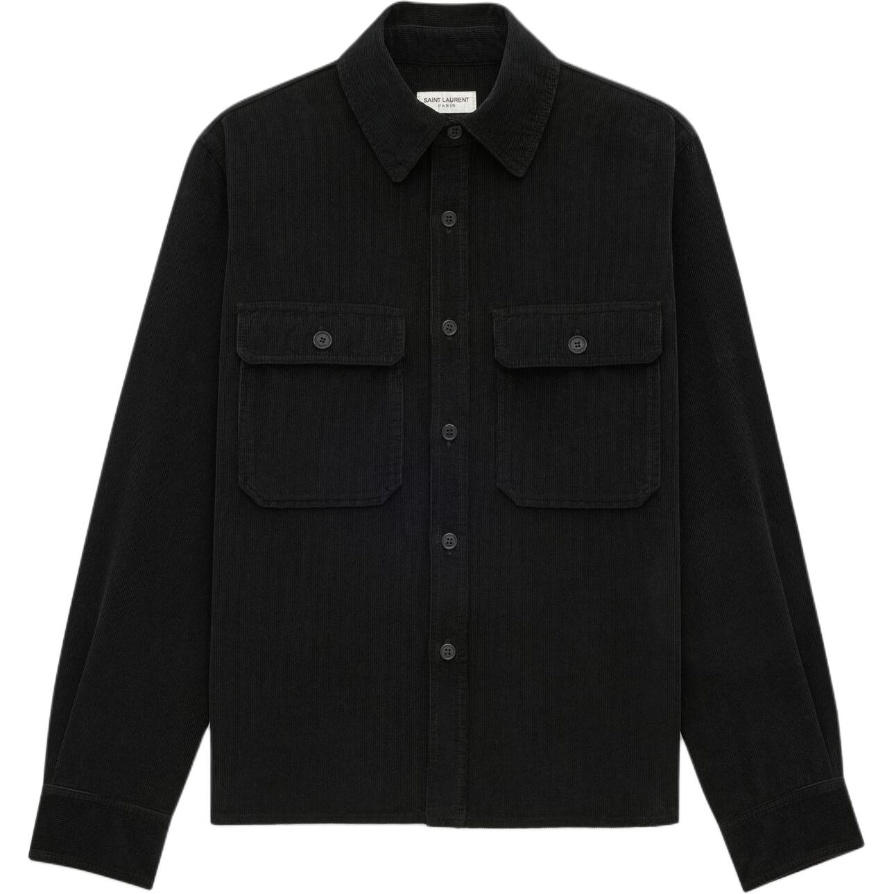 Saint Laurent Black Solid Color Point Collar Button-Up Shirt Jacket Men 795555Y34SA1441