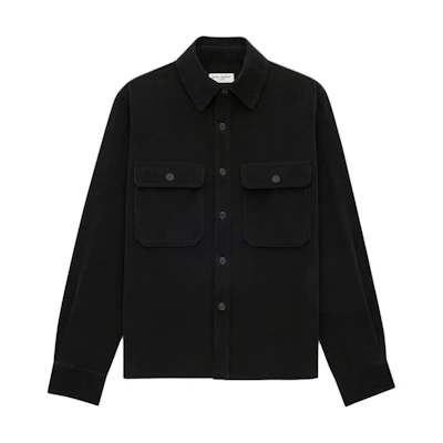 Saint Laurent Black Solid Color Point Collar Button-Up Shirt Jacket Men 795555Y34SA1441