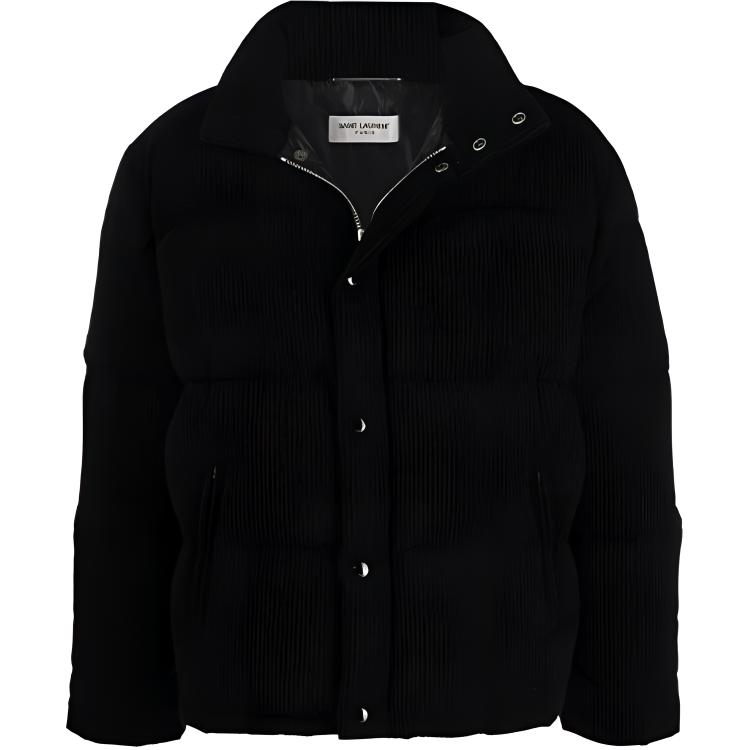 SAINT LAURENT Black Solid Down Jacket with Turn-down Collar. 671974Y9B501000