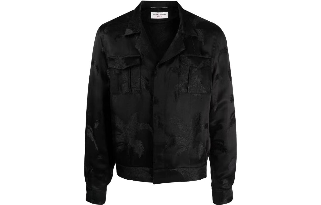 Saint Laurent Black Solid Lapel Casual Long-Sleeve Jacket for Men 643659Y1C551000