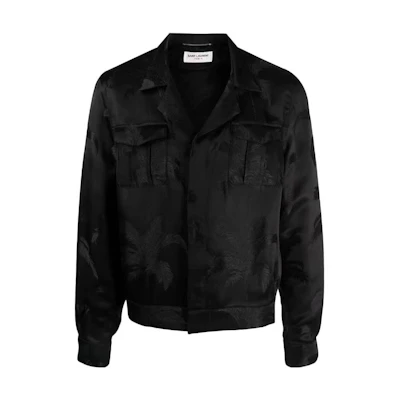 Saint Laurent Black Solid Lapel Casual Long-Sleeve Jacket for Men 643659Y1C551000