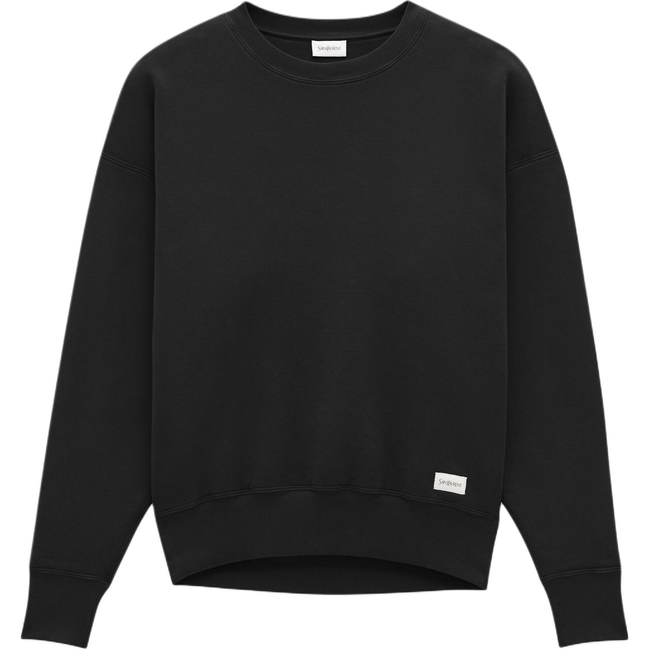 Saint Laurent Black Solid Logo Crewneck Long Sleeve Sweatshirt for Men 799172Y37WH1000