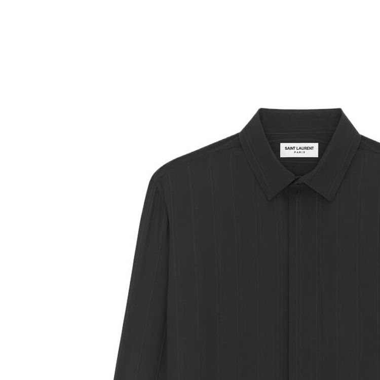 Shop SAINT LAURENT 黑色條紋長袖襯衫 男女通用 646850Y6H391000