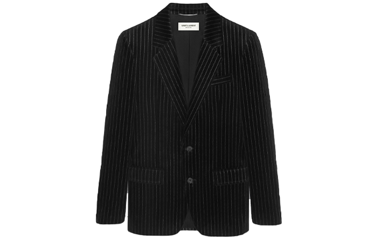 SAINT LAURENT Black Striped Velvet Single-Breasted Blazer Jacket 662466Y1D751081
