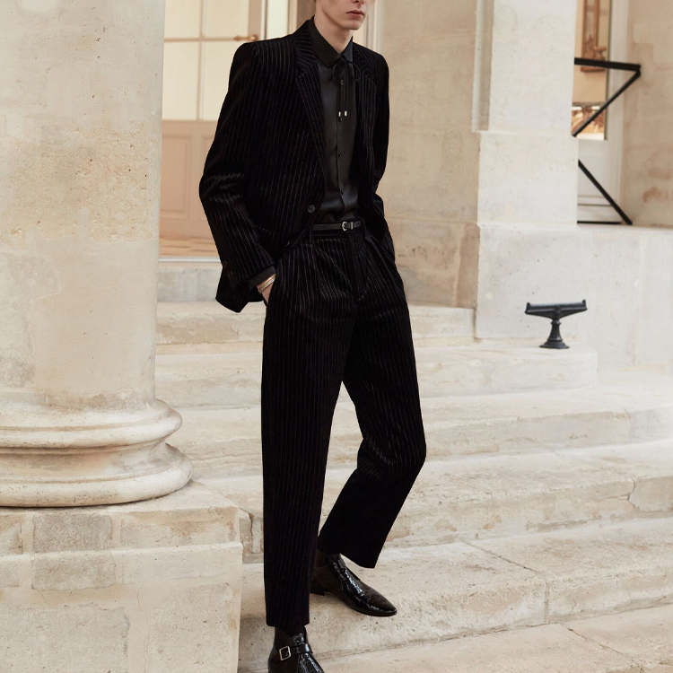 SAINT LAURENT Black Striped Velvet Single-Breasted Blazer Jacket 662466Y1D751081 圖 4