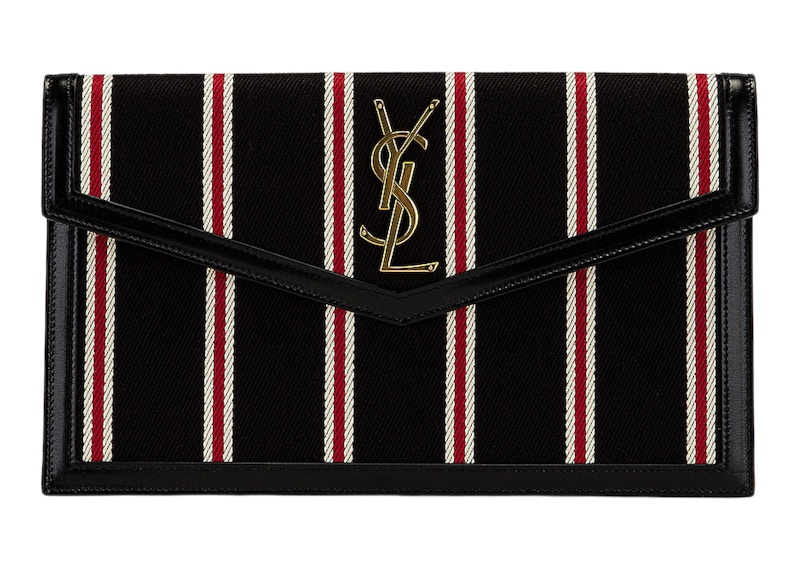 Saint Laurent Black Uptown Striped Pouch Black/Red/White