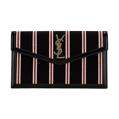 Saint Laurent Black Uptown Striped Pouch Black/Red/White